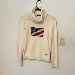 Ralph Lauren Ivory Turtleneck Sweater with Flag Motif